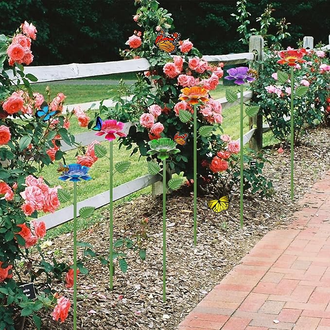 4 Pack Bee Watering Station - Flowers Butterfly Feeder, Bee Water Feeders for Outside, Metal Garden Decor, Bee Baths for Garden Yard Patio (Blue,Yellow,Red,Green)