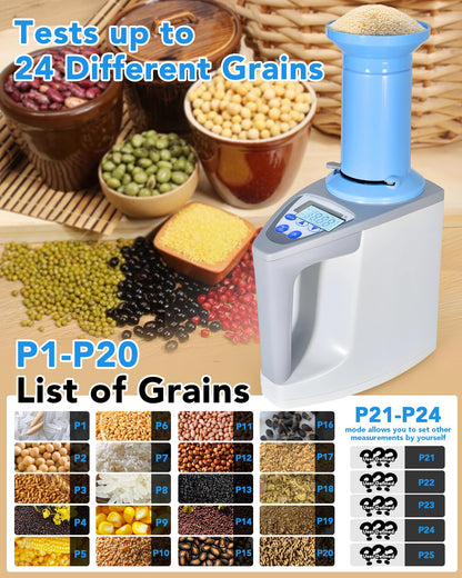 Digital Grain Moisture Meter, Accurate Moisture Testing for Wheat, Corn, Rice for 24 Kinds of Grains, Quick Reading with LCD Display, Multi-point calibration & error correction for Agricultural Use