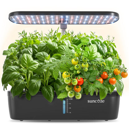 SUNCOZE Hydroponics Growing System Kit 12 Pods, Indoor herb Garden with 20W LED Grow Light, Visible Water Tank with Pump, 2.2"-12.4" Adjustable Height Indoor Gardening System, Gardening Gifts, Black
