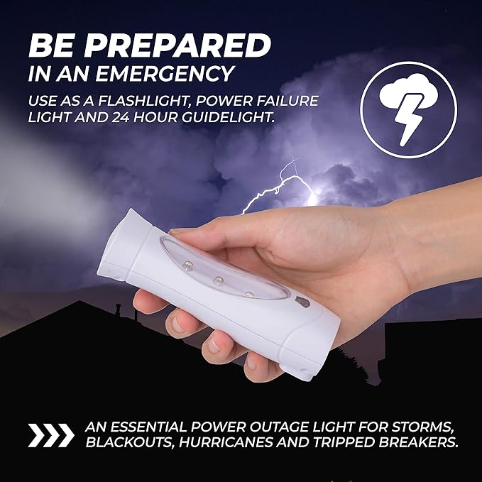 Amerelle LED Emergency Lights For Home Power Failure – Triple Function Power Failure Light and Plug In Flashlight Combo, With Rechargeable Battery – Be Snow Storm & Hurricane Ready (71134)