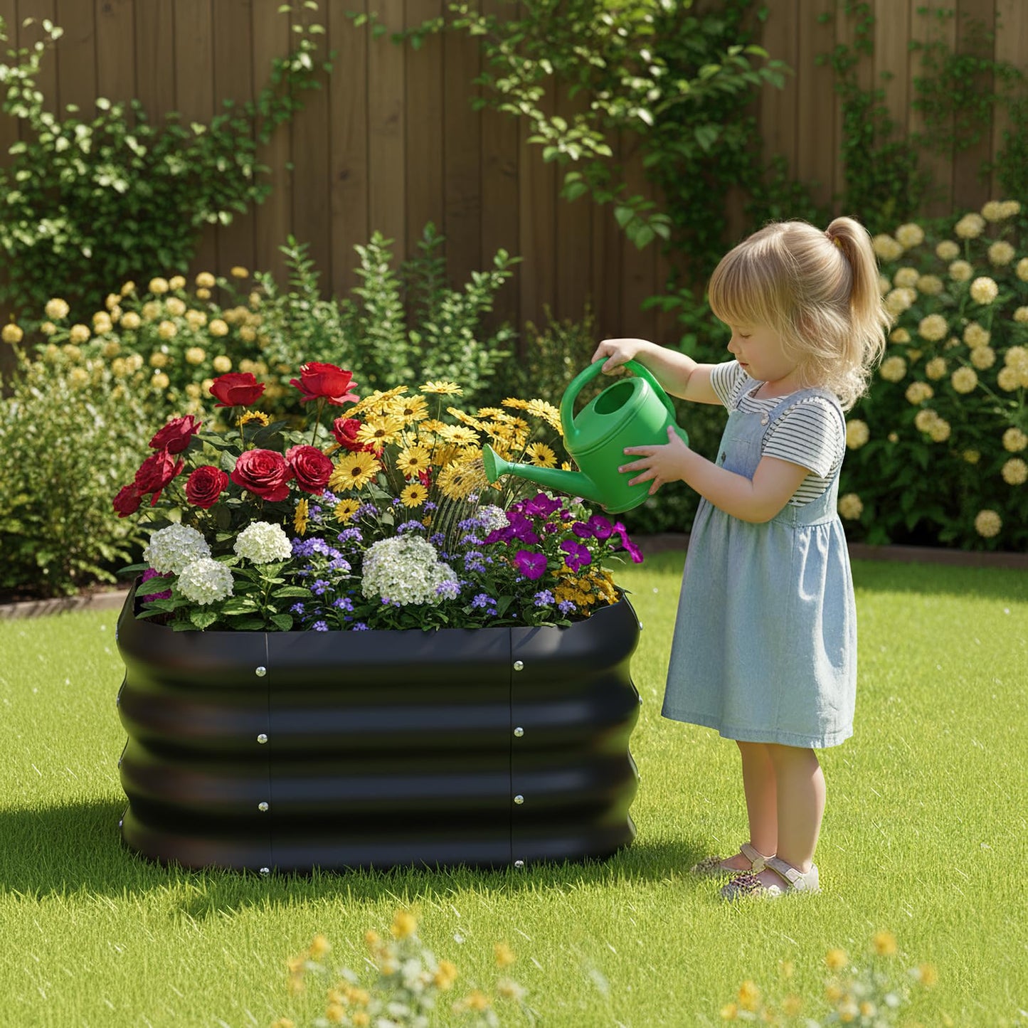 2-Pack 2x1ft Galvanized Raised Garden Bed, Outdoor Planter Bed, Metal Planter Box for Gardening and Planting,Square,Black