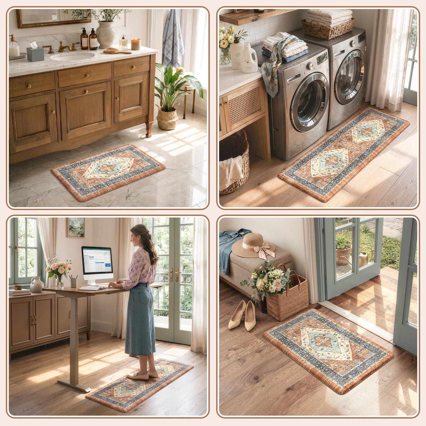 KIMODE Anti Fatigue Kitchen Mat for Floor, Boho Orange Kitchen Rugs Sets of 2, Cushioned Kitchen Floor Mats, Fall Kitchen Rugs Non Slip for Halloween Sink Laundry Desk Home 17"x47"+17"x29"