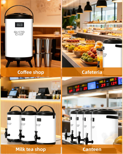 GUSTOCHEF Insulated Beverage Dispenser 3 Gallon,Hot&Cold Drink Dispenser with Spigot,LCD Thermometer,Stainless Steel Triple-Layer Insulation,for Tea Coffee Milk Juice,Party Buffet(Silver, 1 Pack)