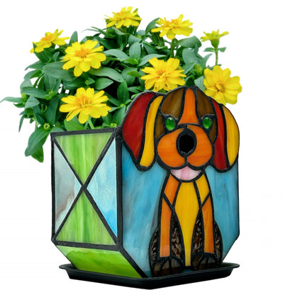 Entlityful Tiffany Style Dog Planter,Indoor Plant Pots with Drainage,Unique Cactus Pot,Arrange Dried Flowers Flower Pots,Plant Gifts for Dog Lovers