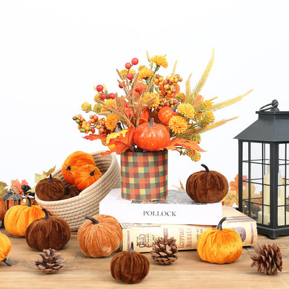 Super Holiday Fall Decor, 12" Artificial Orange Pumpkin Berry Maple Tree Halloween Thanksgiving Table Centerpieces Decorations, for Home Farmhouse Autumn Harvest Holiday Party Decor.