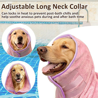 Soft Dog Bathrobe Fast Drying Dog Coat, Super Absorbent Dog Towels for After Bath, Microfiber Pet Robe Adjustable Collar & Belly Warm Keeping Dogs Coat for Pet Dogs & Cats (Pink, Medium)