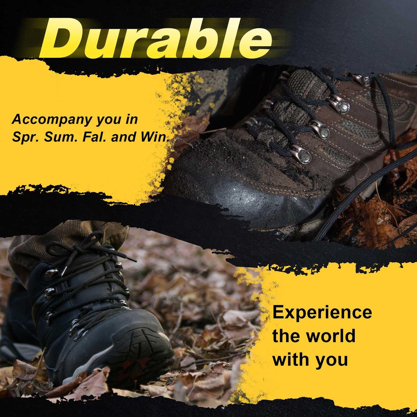 VSUDO 55 Inches Round Black Boot Laces, 5/32" Diameter Shoe Laces for Boots, Heavy Duty Work Shoestrings, Hiking Shoelaces for Men or Women (2Pairs-Black-140CM)