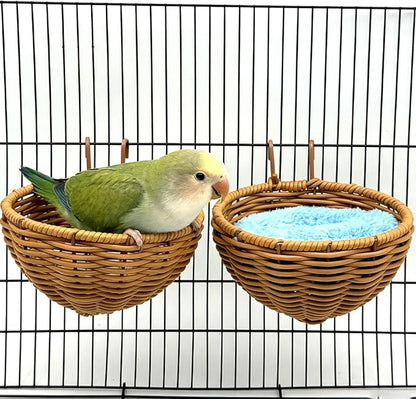 Rattan Bird Nest for Cage，2PCS Hanging Parrot Breeding Nesting House Washable Soft Warm Sleep Hut Bird Cage Accessories for Cockatiels Budgerigars Finches Canaries