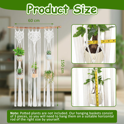 Thyle Macrame Plant Hanger Indoor Woven Boho Rope Decorative Flower Pot Hanging Holder Bohemian Plants Floating Shelves Decor Organizer for Bathroom Bedroom Wall Display Spring Gift (Excluding Pole)