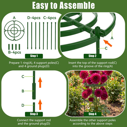 8 Pack Peony Cages and Supports, 11.8" D x 25" H Plant Supports for Outdoor Plants, Peony Support Cage Flower Support Rings, Plant Support Ring for Rose Tomato Hydrangea Strawberry