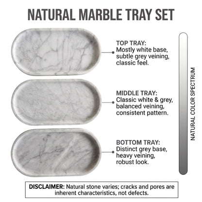 YKAJO Oval Real Marble Tray for Bathroom Kitchen Counter Stone Decorative Vanity Tray for Dresser Perfume Heavy Catchall Organizer for Soap Jewelry (Carrara White, 11.8" x 5.9")