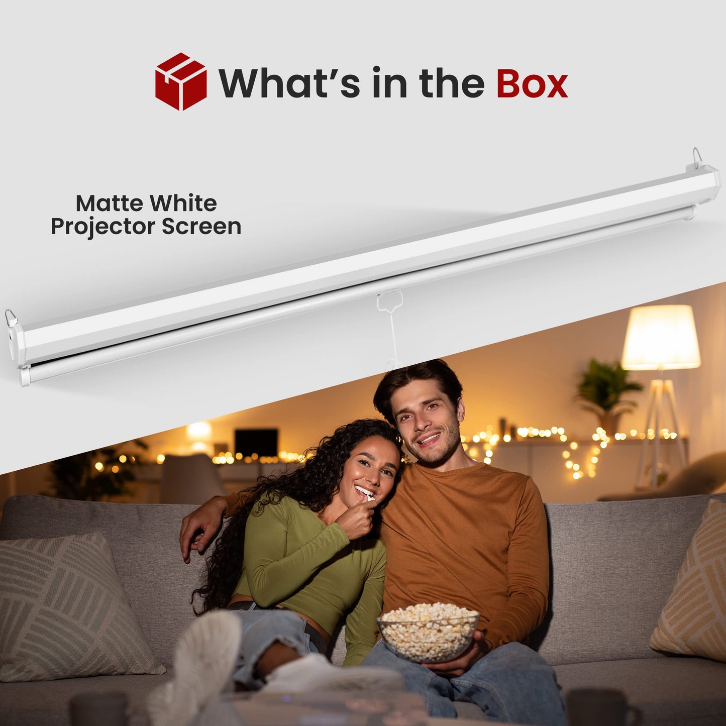 Pyle 84-Inch Pull Down Projector Screen – Manual Roll-Down Matte White Viewing Surface, Auto-Locking Height Adjustment, Wall or Ceiling Mount Design for Home Theater, Office & Classroom Use