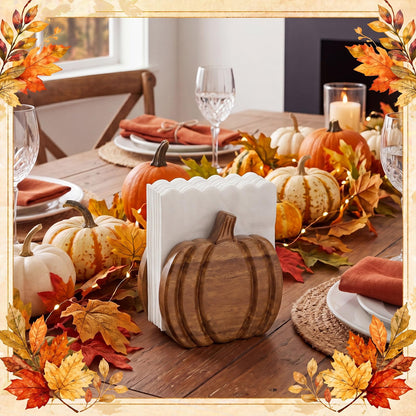 Havawish Wooden Pumpkin Napkin Holder for Table Fall Kitchen Pumpkin Decor Acacia Wood Neutral Tissue Holder Rustic Thanksgiving Centerpieces for Autumn Fall Banquet Thanksgiving Halloween Decoration