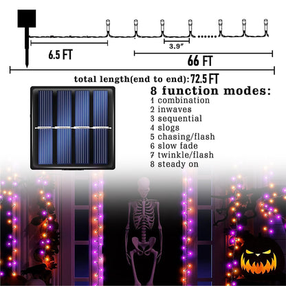 TW SHINE 2 Pack Solar Halloween Lights Decorations Outdoor, Total 400LED 132FT Solar Powered Outdoor Halloween Light with 8 Modes, Waterproof Halloween Decor for Home Tree Party Yard (Purple & Orange)