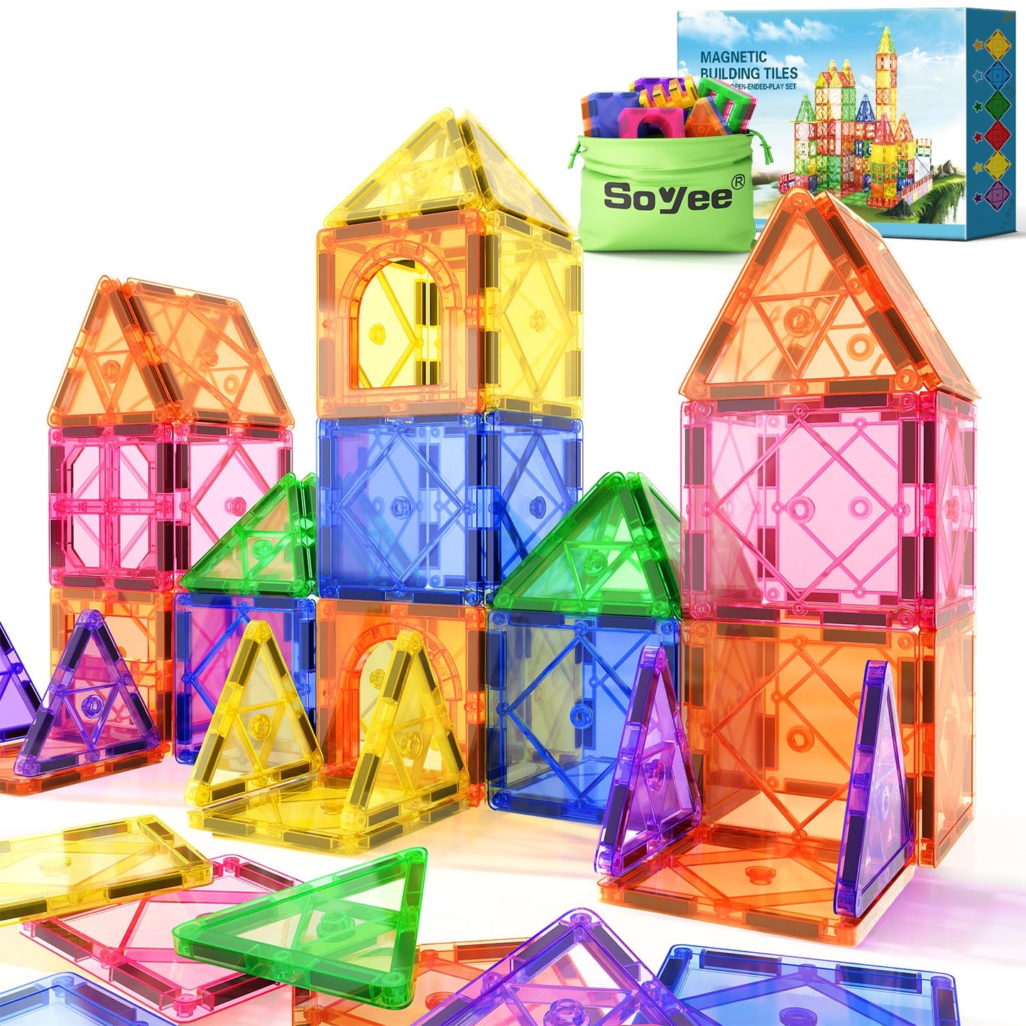 Magnetic Tiles Toddler Toys Magnetic Building Blocks for Kids Ages 3-12 STEM Educational Toys for Girls & Boys Sensory Play for Preschool Learning