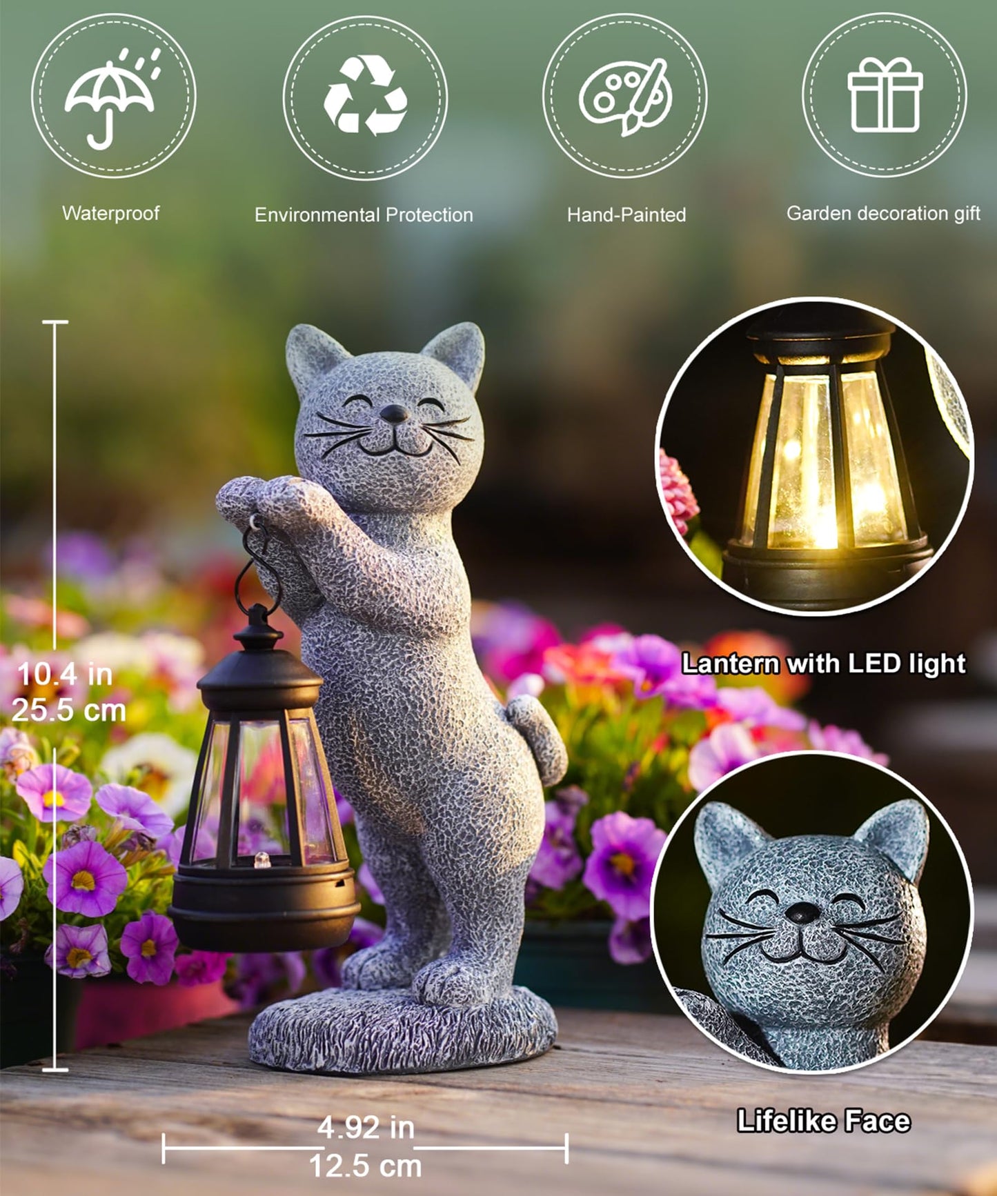 Acgarten Solar Cat Garden Statues: Outdoor Figurine with Lantern Lights