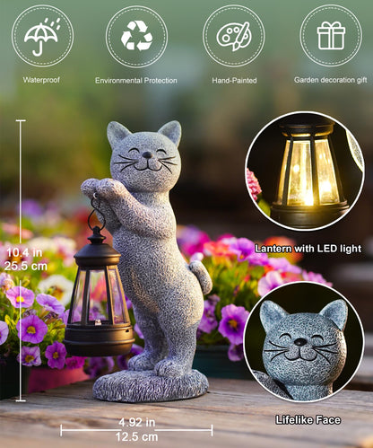Acgarten Solar Cat Garden Statues: Outdoor Figurine with Lantern Lights