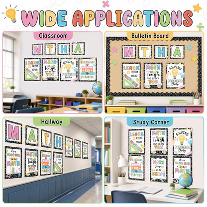 10PCS Composition Math Posters Math Inspirational Wall Chart Black White Speckle Classroom Decor Educational Mathematics Bulletin Board Decor for Elementary Middle School Teacher Chalkboard Supplies