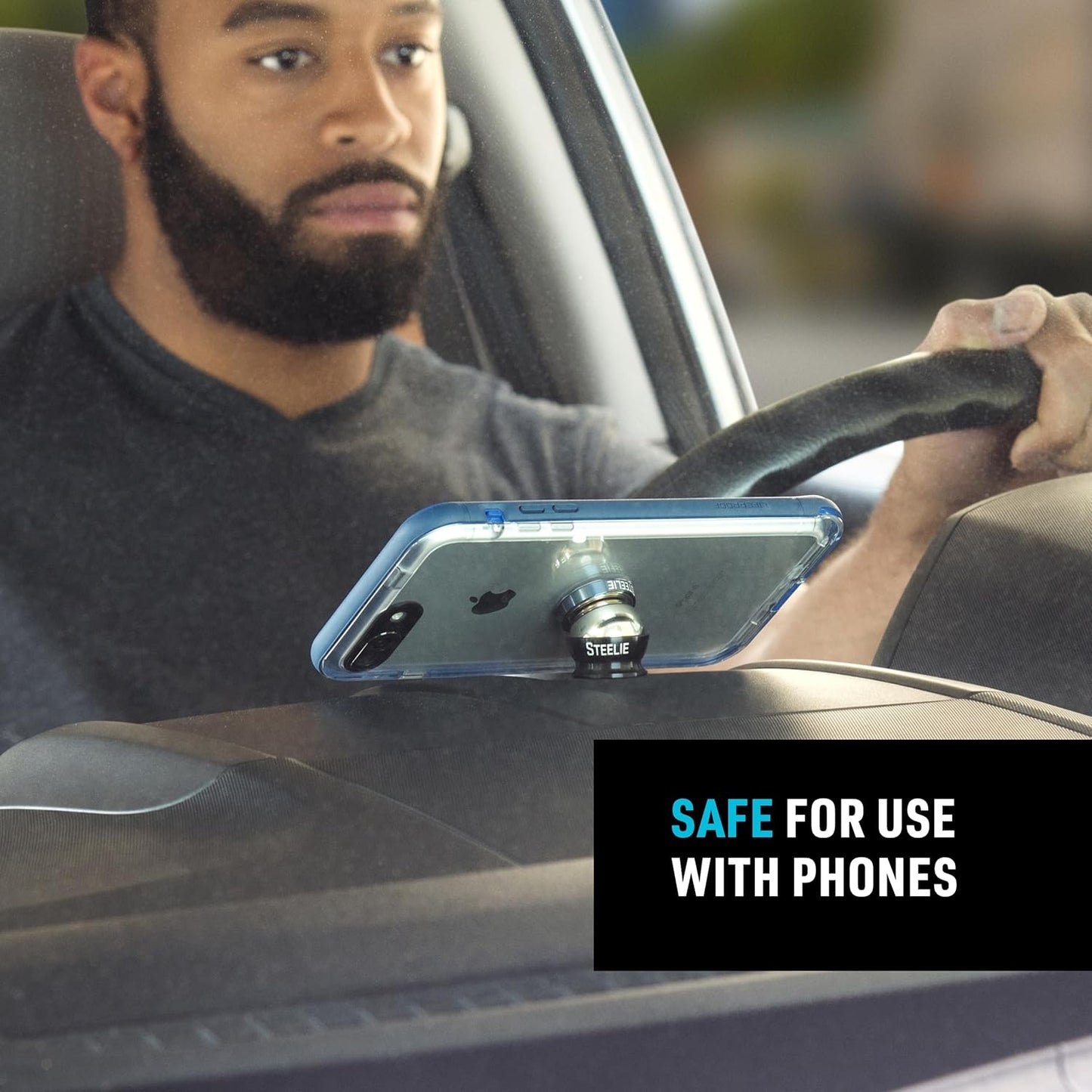 Nite Ize Steelie Magnetic Phone Socket Plus - Dashboard Phone Mount Socket with Strong Magnet - Phone Holder Accessory Compatible with Steelie Phone Mounting Systems - Grey