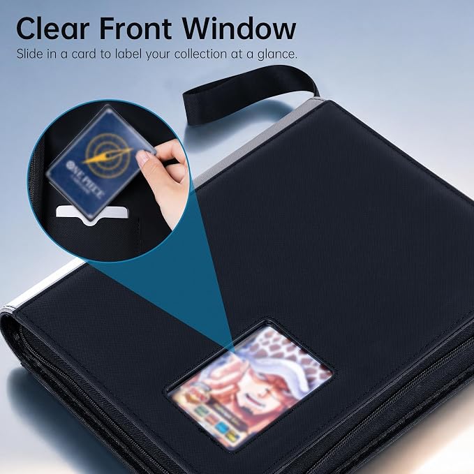 4 Pocket Top Loader Binder with Clear Window, Holds 160 Cards in 3"x 4" Toploaders, Side Loading, for Sports, Anime, MTG, TCG Card Collection, Gray-Black