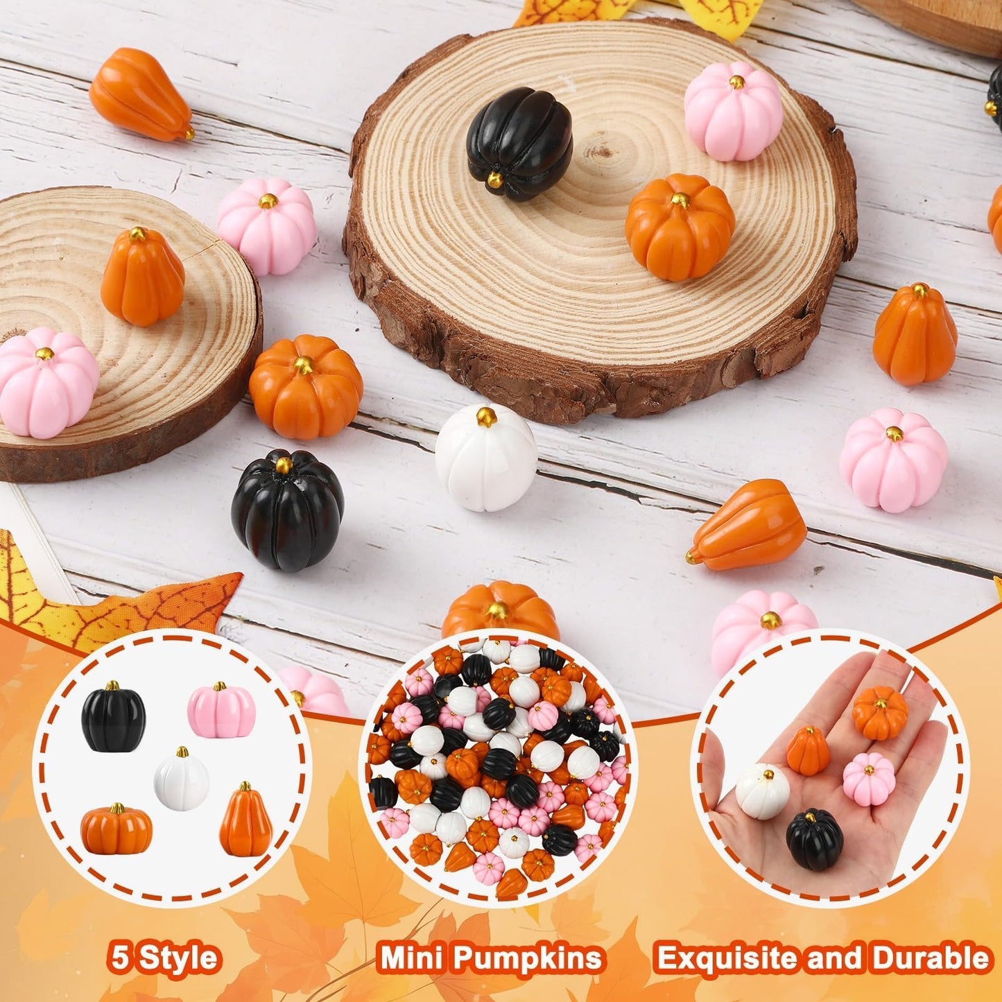 DTOFOOT 100Pcs Mini Resin Pumpkins,Mini Halloween Pink Black White Pumpkins Miniatures Tiny Pumpkins for Crafts DIY Artificial Vase Bowl Filler Home Indoor Fall Halloween AutumnTable Decorations