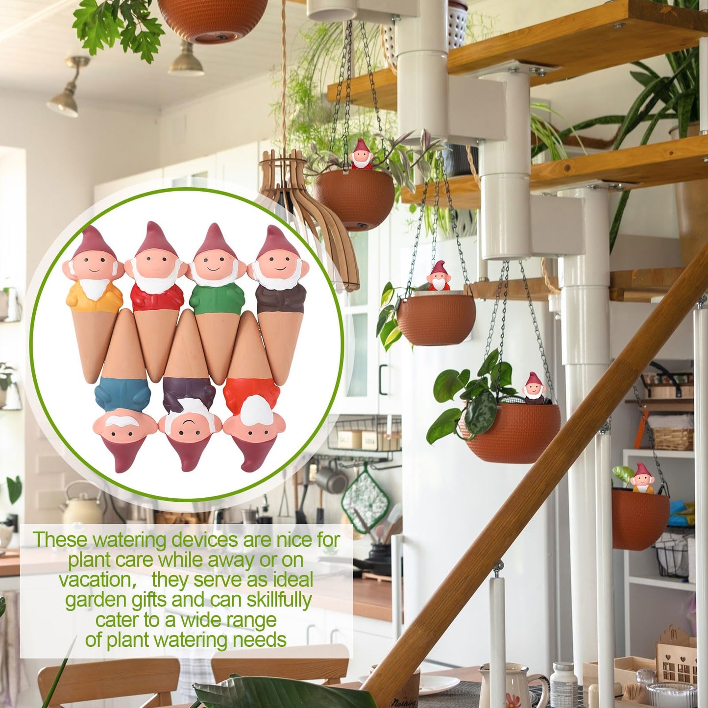 Teenyyou 7 Pcs Terracotta Self Watering Spikes Gnomes Auto Water Planter Insert Small Watering Globes Slow Vacation Garden Waterer Cute Devices for Indoor Outdoor House Plant Accessories