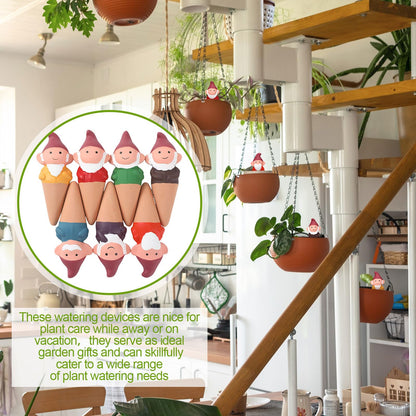 Teenyyou 7 Pcs Terracotta Self Watering Spikes Gnomes Auto Water Planter Insert Small Watering Globes Slow Vacation Garden Waterer Cute Devices for Indoor Outdoor House Plant Accessories