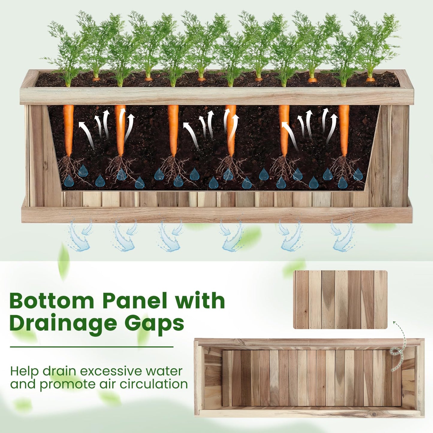HAPPYGRILL Wooden Raised Garden Bed, Acacia Wood Rectangular Planter Box with Drainage for Vegetable Flower Herb, Indoor Outdoor Elevated Garden Box for Patio Yard, 36" L x 12" W x 12" H (1)