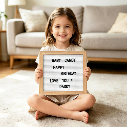 Felt Letter Board with 294 Letters, Numbers, Symbols - 10x10 inch Changeable Message Board with Wooden Frame Wall Mount(White)