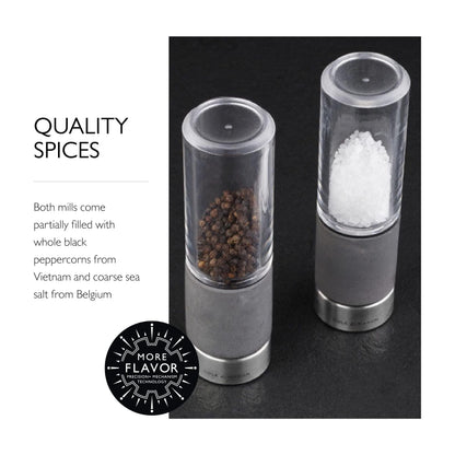 Cole & Mason Regent Concrete Stemless Salt & Pepper Mill Gift Set - Refillable Salt & Pepper Grinder Set with Carbon Steel Precision Mechanisms - Hand Wash Kitchen Tools & Gadgets - Grey