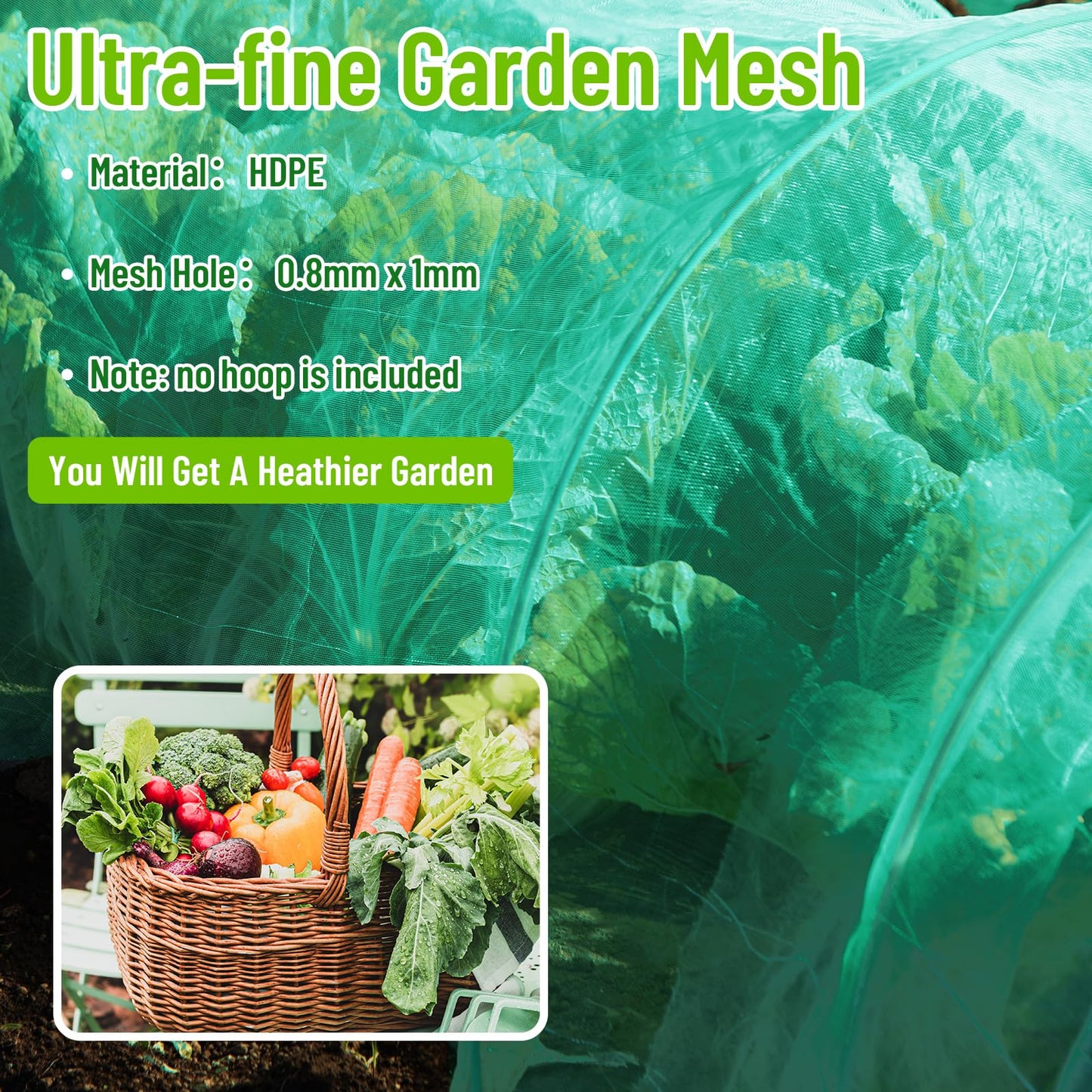 2 Pack Garden Netting 8 x 10 ft Ultra Fine Mesh Garden Netting Green Mesh Plant Cover Raised Beds Barrier Screen Protection for Vegetable Fruits Flowers Crops Greenhouse Rows from Birds Squirrels