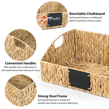 Ollieroo Rattan Storage Basket, Handwoven Wicker Basket for Storage with Built-in Handles, Pantry Baskets for Shelves, Bedroom, Bathroom, Laundry Room or Kitchen(Natural)
