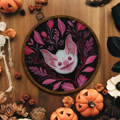 KLYTINK Pink Bat Round Wall Art Decor,10x10 Inch Gothic Whimsical Canvas Print with Round Frame, Cute Bat Artwork Wall Hanging Decor for Bedroom, Living Room, or Halloween Home(Pink Bat)