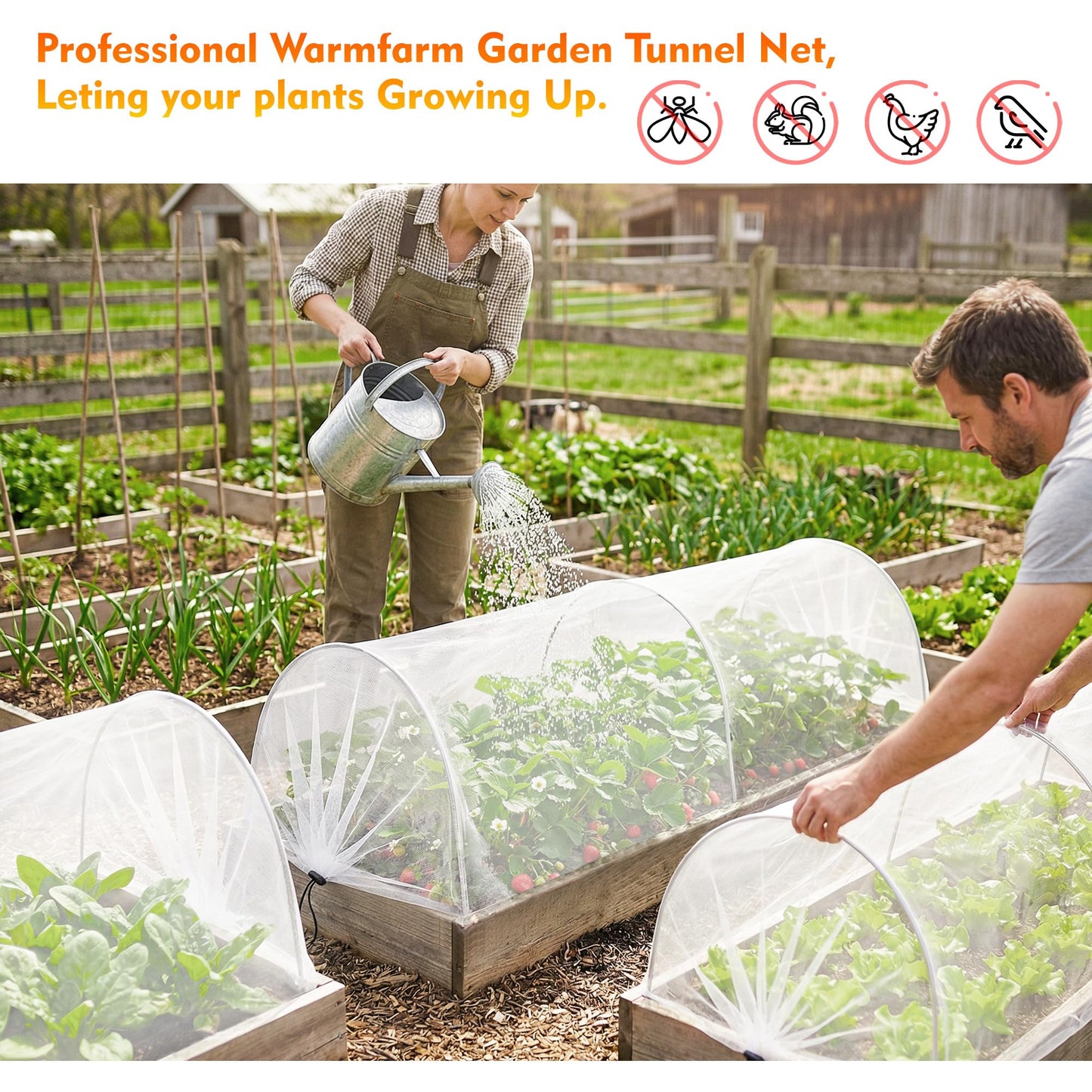 2PCS warmfarm 4ft Garden Row Accelerator Plants Cover, Pop Up Garden Bed Tunnel Net with 6 Stakes, Ready-to-Use Design Garden Beds Vegetable Rows Plant Protector for Protecting Vegetable Fruit