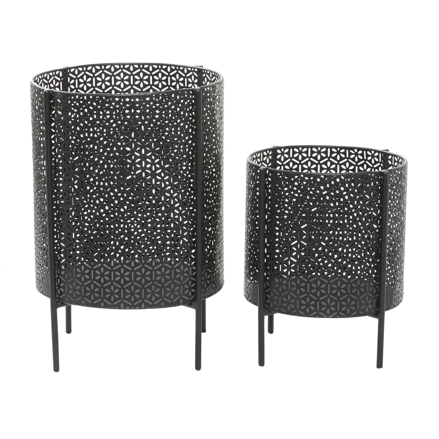 CosmoLiving by Cosmopolitan Metal Indoor Outdoor Planter Large Planter Pot with Removable Stand, Set of 2 Planters 18", 12"H, Black