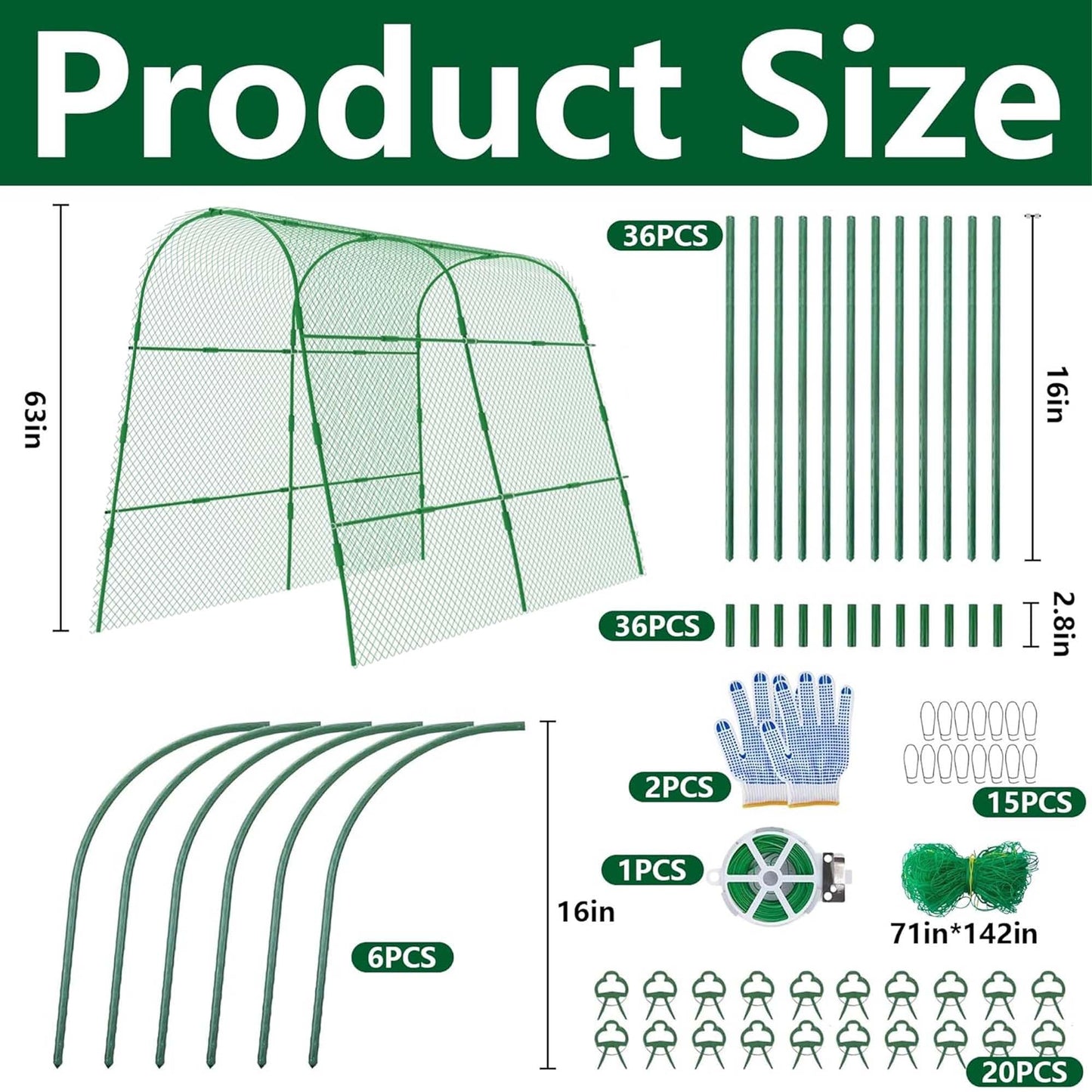 codree Cucumber Trellis for Raised Bed, 63 x 63 Inch U-Shape Garden Trellis for Climbing Plants Outdoor, Metal Arch Trellis with Climbing Net Clips for Growing Vine Vegetable, Tomato, Bean, Zucchini