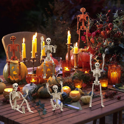 Crogift 6 PCS Skeletons for Halloween 16 Inches, Full Body Posable Hanging Skeleton with Movable Joints for Halloween Party Decor Indoor and Outdoor Spooky Scary Yard Lawn Garden Patio Haunted House