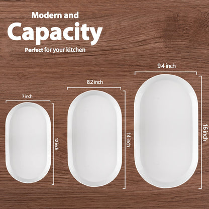Taeochiy Large Oval Serving Platter Set of 3 (16"/14"/12") - White Ceramic Turkey Platters for Entertaining, Party Serving Tray, Oven Dishwasher Safe