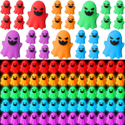 Simgoing 100 Pcs Halloween Glow in The Dark Mini Ghost Figurines, Halloween Treats Non Candy Gifts for Pumpkin Bucket, Luminous Tiny Ghost for Trick or Treat, Hide and Seek Party Favor, Spooky Decor