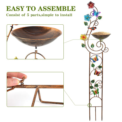 YADOOLIFE 57” Bird Bath with Garden Trellis for Climbing Plants Outdoor, Small Decorative Trellises Metal Birdbath Bird Baths, 1 Piece (Butterfly)