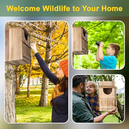 4 Pack Half Round Owl Houses, Bird Houses for Outside, Wooden Owl Nest Box Large Opening Screech Outdoor Bird's Box, for Wildlife Screech, Barred, Great Horned, Barn Owls, Assembly Required