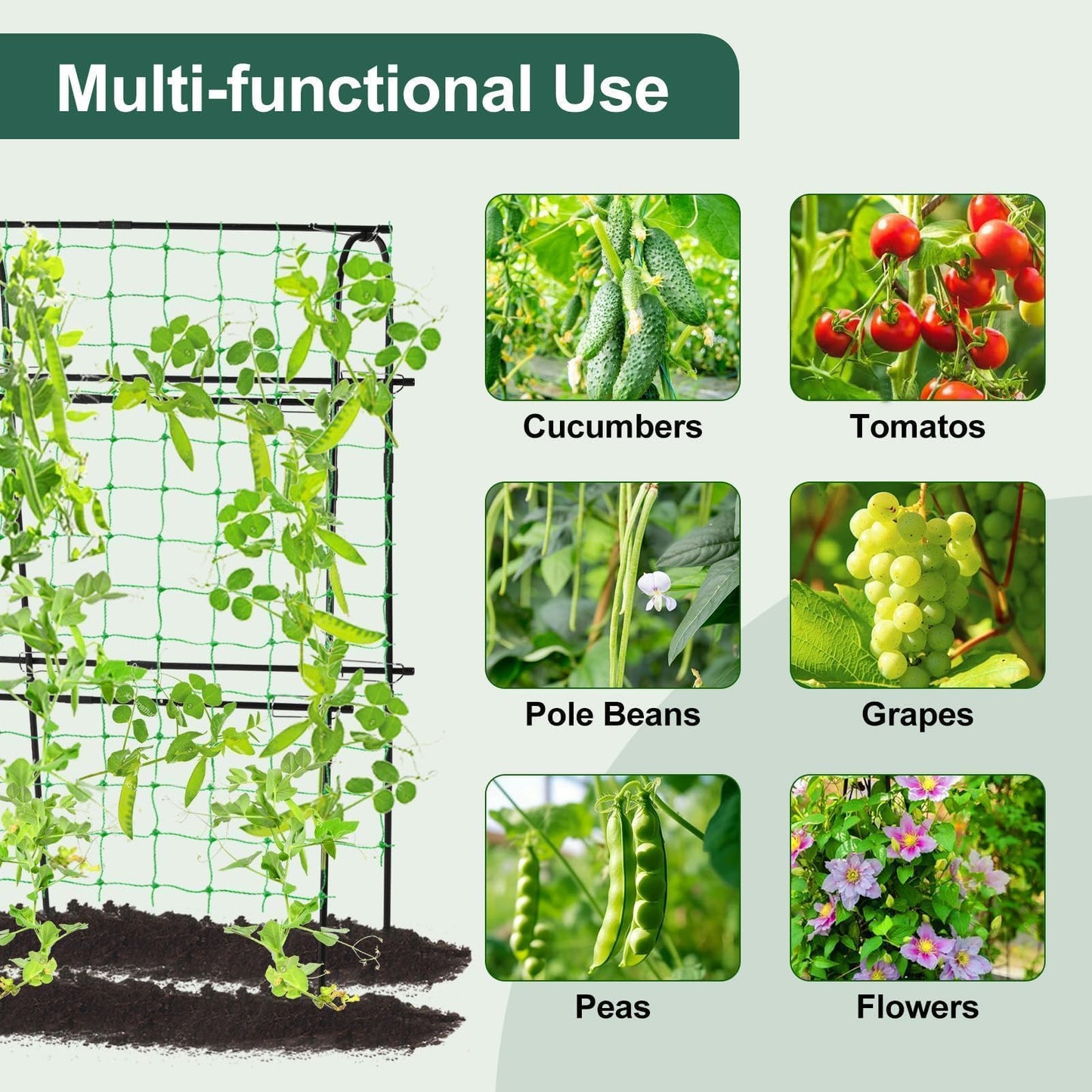 FOLLOOK Cucumber Trellis for Raised Garden Bed, Rustproof Metal Garden Arch Trellis for Climbing Plants Support Outdoor Fruit Grape Vine Vegetable Tomato Pole Bean Snap Pea Trellis, 48x48inch, Black