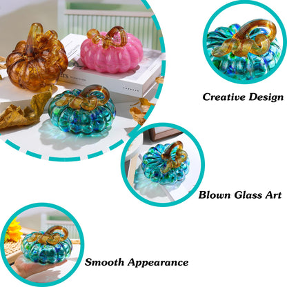 Arikyrist 5.1 x 4.1 Inch Hand-Blown Glass Pumpkin Dark Green Art Glass Pumpkin Figurine Paperweight Tabletop Decor for Fall Thanksgiving Halloween and Harvest