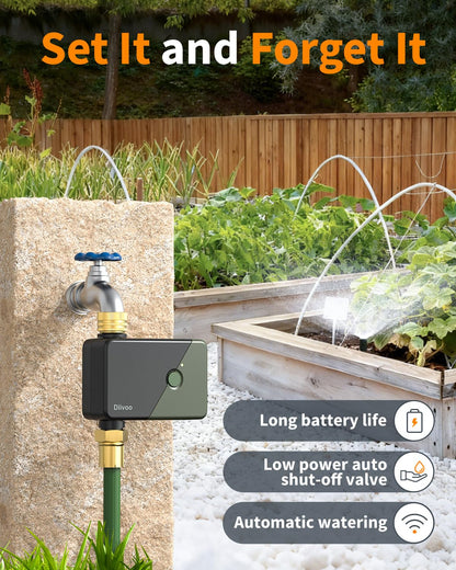 Diivoo Brass WiFi Water Timer, Smart Hose Sprinkler Timer Compatible with Alexa/Google Assistant, 6 Irrigation Plans, Rain Delay & Mist Mode for Garden Lawns (2.4GHz Only)