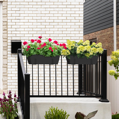 CADUKE Railing Planter Boxes 2 Pack 17 Inch Window Boxes Black Rectangle Railing Flower Box with Adjustable Bracket Window Deck Hanging Planters Boxes for Outdoor Patio