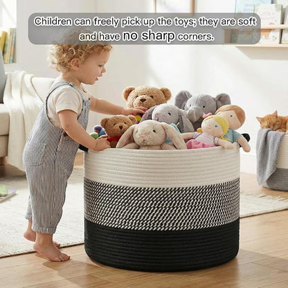 Artfeel 70L Large Cotton Rope Basket, Decorative Woven Blanket Storage for Living Room, Boho Toy Storage & Toy Box for Kids, Versatile Laundry Basket & Nursery Hamper for Blankets(Black)