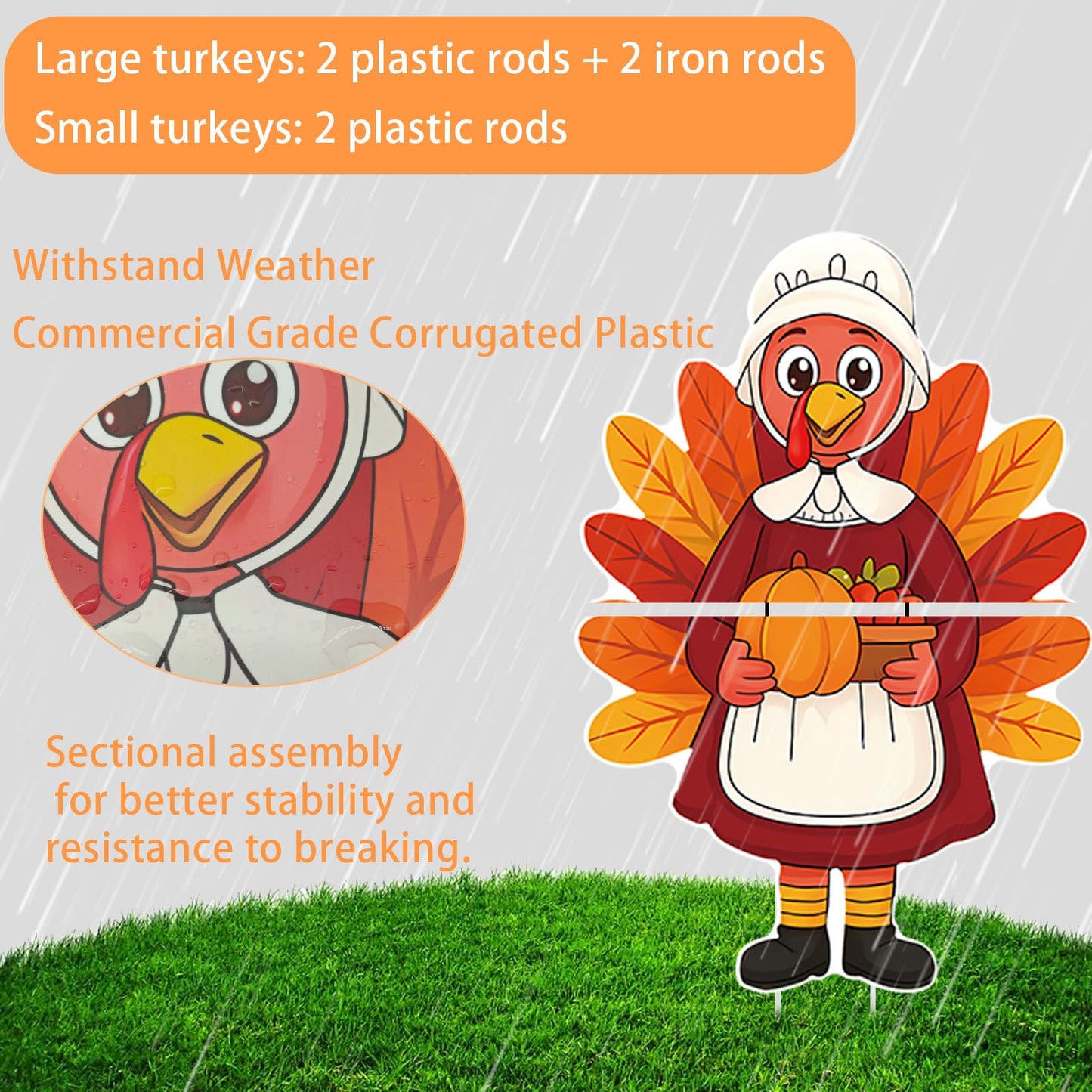 10PCS 20x12Inch Thanksgiving Yard Signs with Stakes Outdoor Turkey Decorations Waterproof Thanksgiving Lawn Decor for Garden Porch Farmhouse Party
