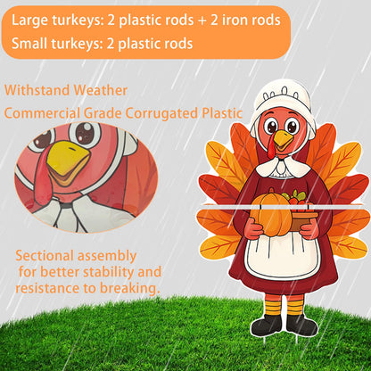 10PCS 20x12Inch Thanksgiving Yard Signs with Stakes Outdoor Turkey Decorations Waterproof Thanksgiving Lawn Decor for Garden Porch Farmhouse Party
