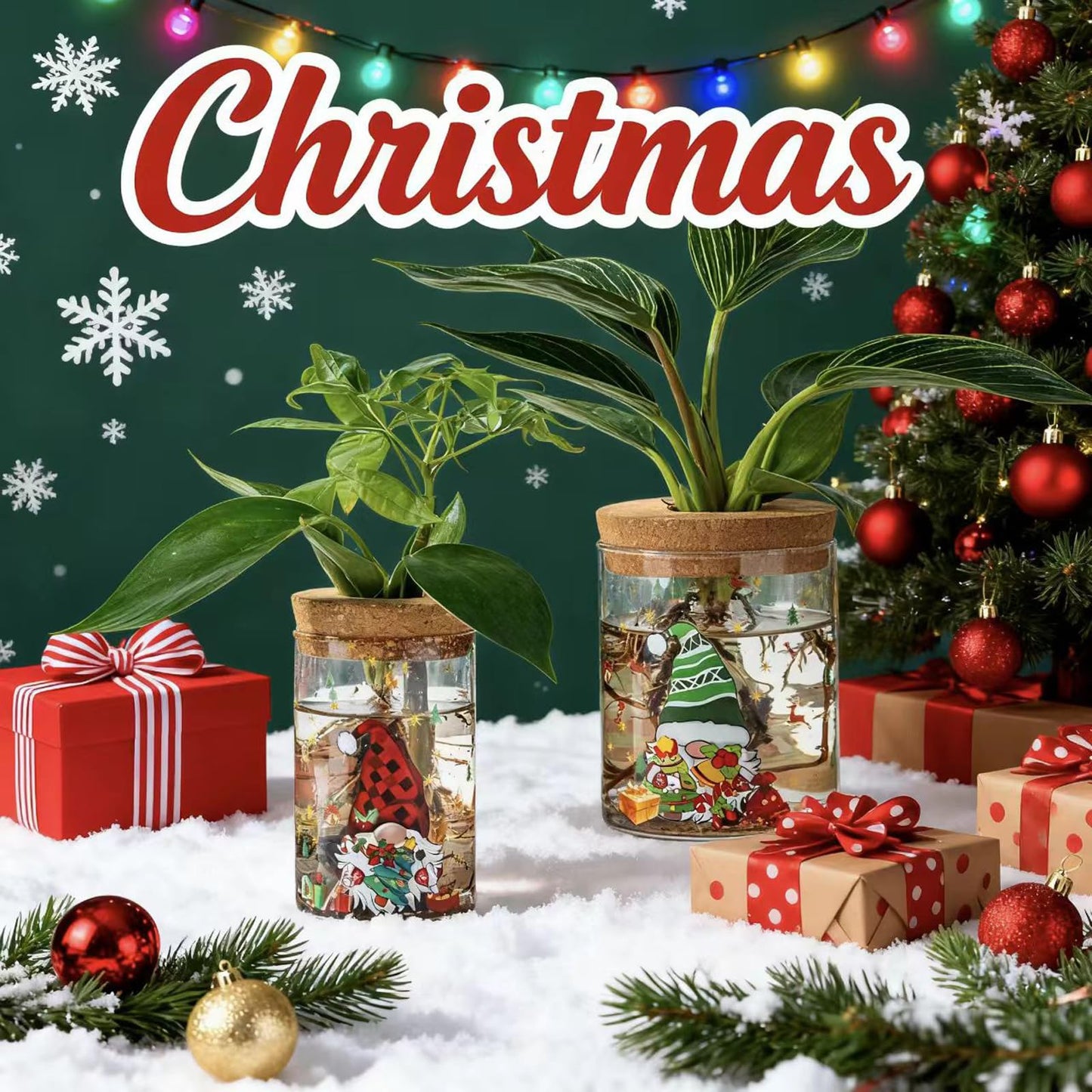 Christmas Vase, Christmas Themed Propagation Stations, Glass Propagation Vases for Plants, Cuttings, Desktop Planter Vase for Home & Office Decor, Set of 6 (3 Large & 3 Small)
