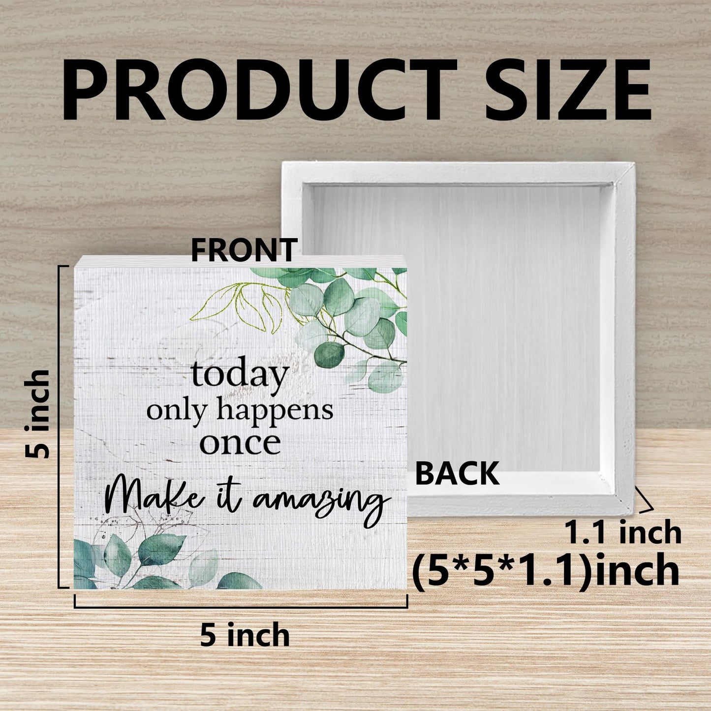 ANIANG Inspirational Wooden Box Sign, Motivational Desk Decor, Rustic Modern Farmhouse Decor, Today Only Happens Once Make It Amazing Wood Block Box Sign Plaque for Office Home Shelf